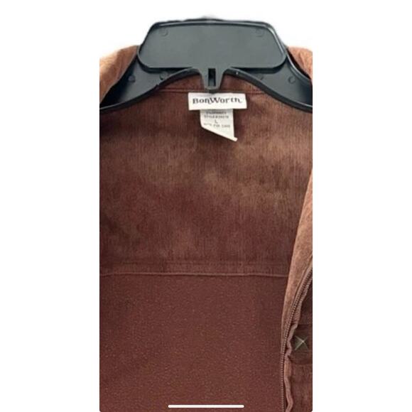 BonWorth Brown Corduroy Studded Western Jacket Zip Front Size Large - Picture 10 of 11